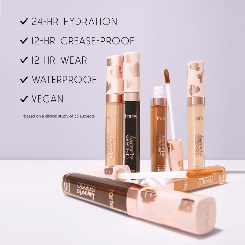 tarte creaseless creamy full-coverage concealer – Waterproof Hydrating Longwear, Niacinamide & Caffeine for covering Dark Circles & Blemishes, Vegan & Cruelty-Free, full size, 60W mahogany warm