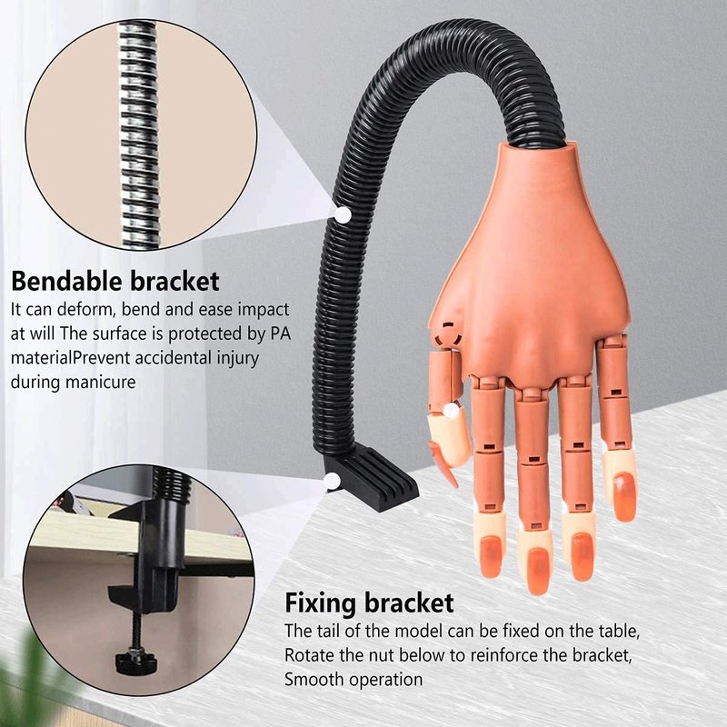 Nail Practice Hand for Acrylic Nails-Flexible Nail Training Hand Kits, Fake Mannequin Hands with False Nail Tips, Nail Files and Clipper for Nail Art Beginner