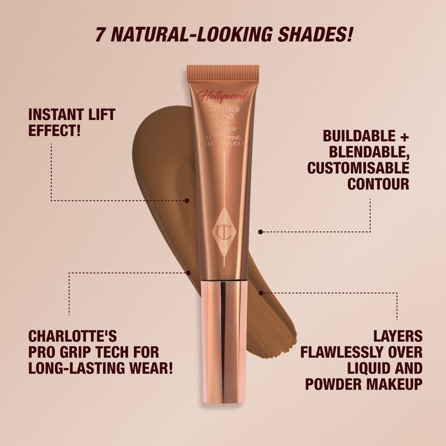 Charlotte Tilbury Hollywood Liquid Contour Wand - Easy-to-Use Contour Stick & Liquid Bronzer for Sculpting & Shaping - Leaves a Natural-Looking Sculpted Finish - Medium/Deep