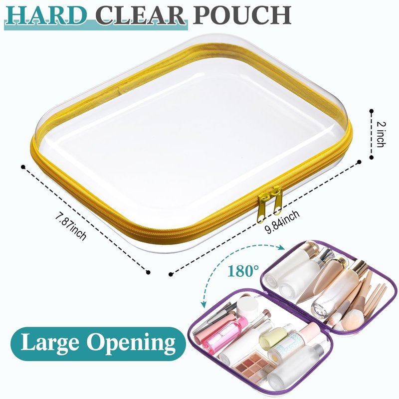 Sanwuta 6 Pcs Clear Hard Zipper Case Plastic Zipper Pouches Transparent Makeup Bag Pencil Case Pouches Toiletry Diaper Bag for Travel Toy Storage Organizer Bins