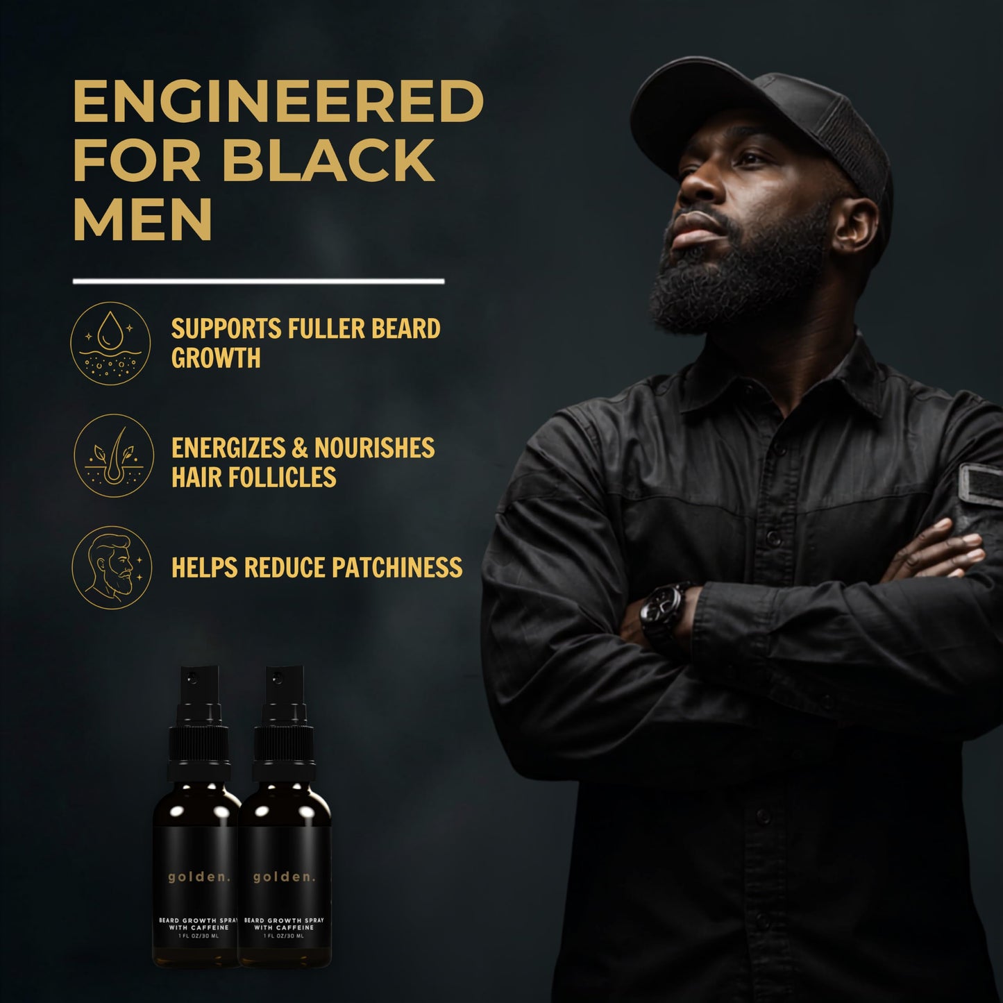 Golden Grooming Beard Growth Spray | Boost Beard Growth, Thickness & Strength | Natural Formula with Biotin & Vitamin E | Specifically Crafted for Coarse & Curly Beards (2-Pack)