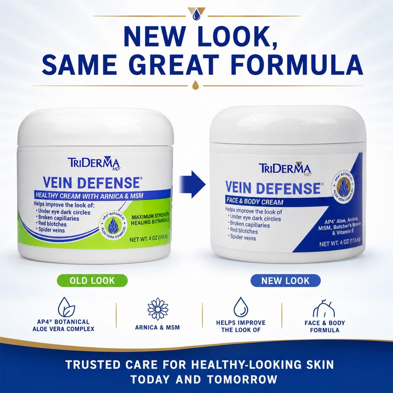 TriDerma Vein Defense Healthy Cream, Helps Improve the look of Spider Veins, Broken Capillaries, Red Blotches and Under Eye Dark Circles 4 oz