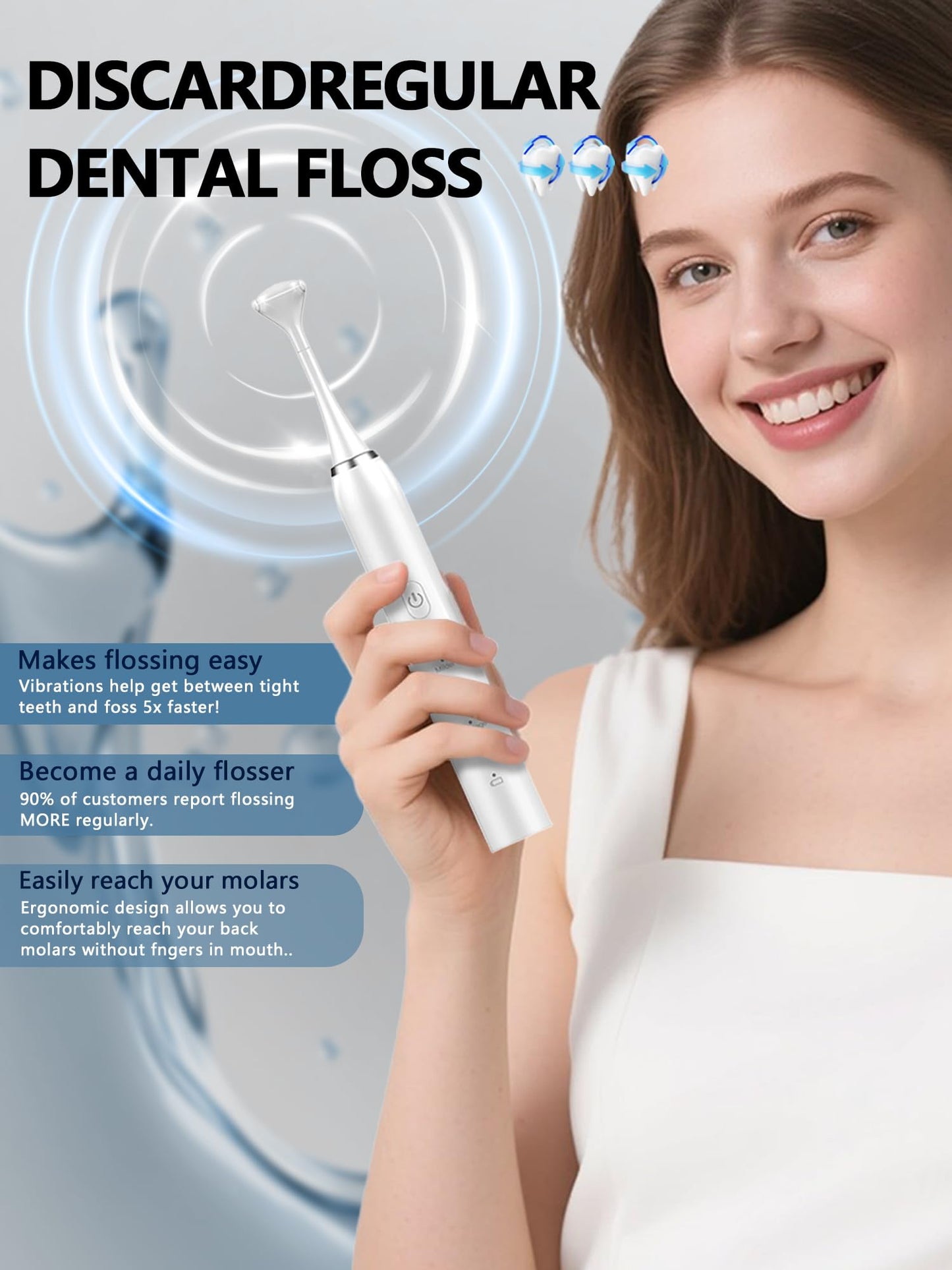 Electric Flosser for Teeth 4 Speeds,Electric Dental Flosser with 50 Replacement Heads,Rechargable Power Flosser for Teeth Cleaning Adults Men and Women