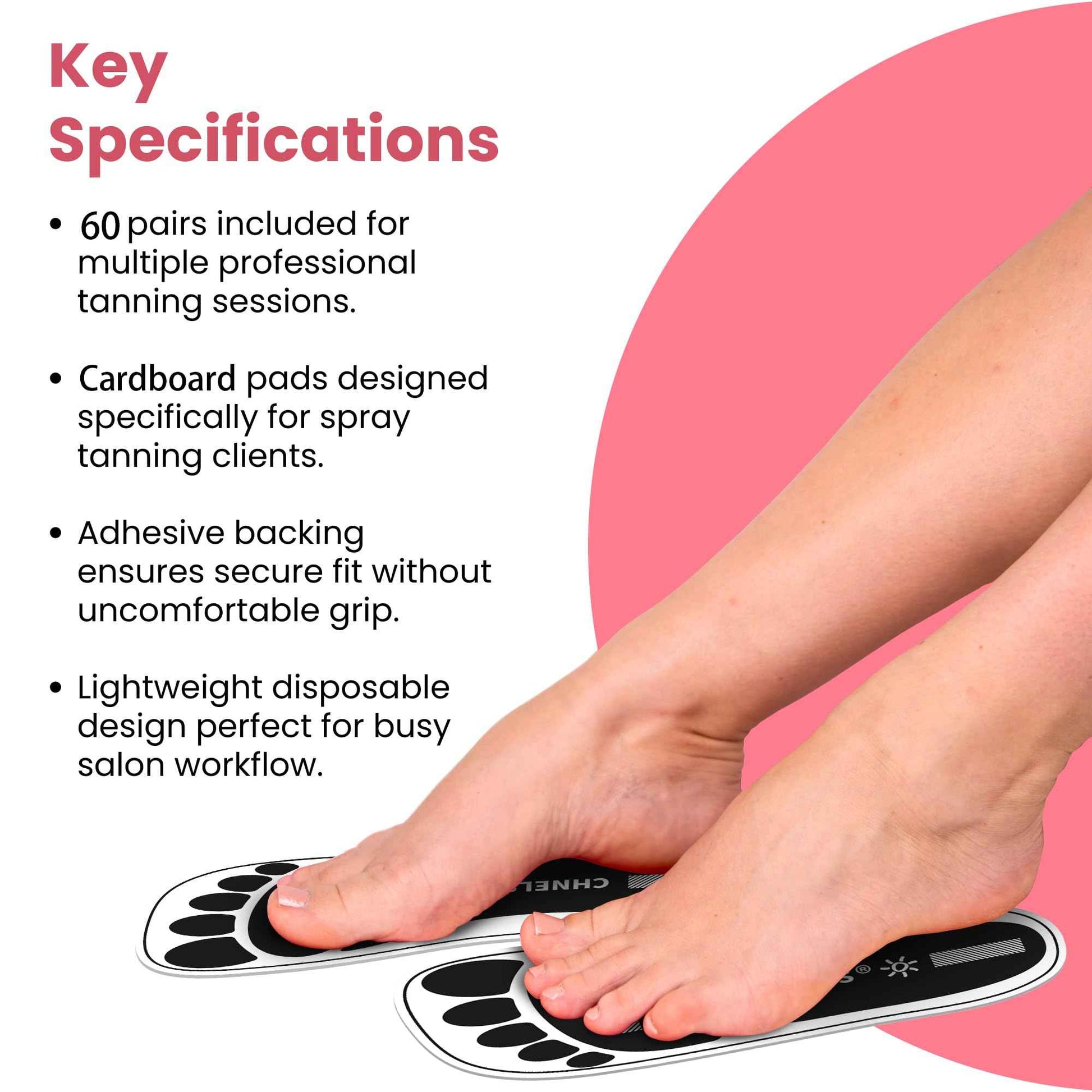 CHNELSS Black 60Pairs(120Feet)Disposable Spray Tanning Feet Pads for Hygienic Foot Protectors, Comfortable & Non-Slip, One Size, Medium Deep Skin Tone