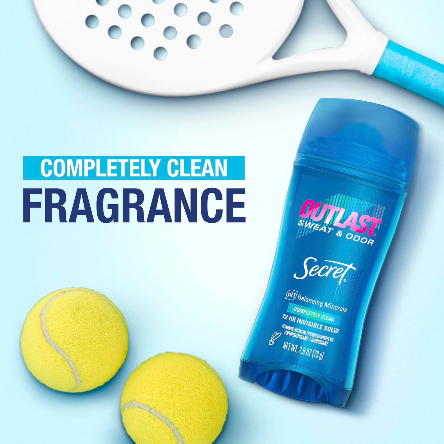 Secret Outlast Antiperspirant Deodorant for Women, 72hr Sweat & Odor Protection, PH Balancing Minerals, Invisible Solid, Completely Clean Scent, 2.6 oz
