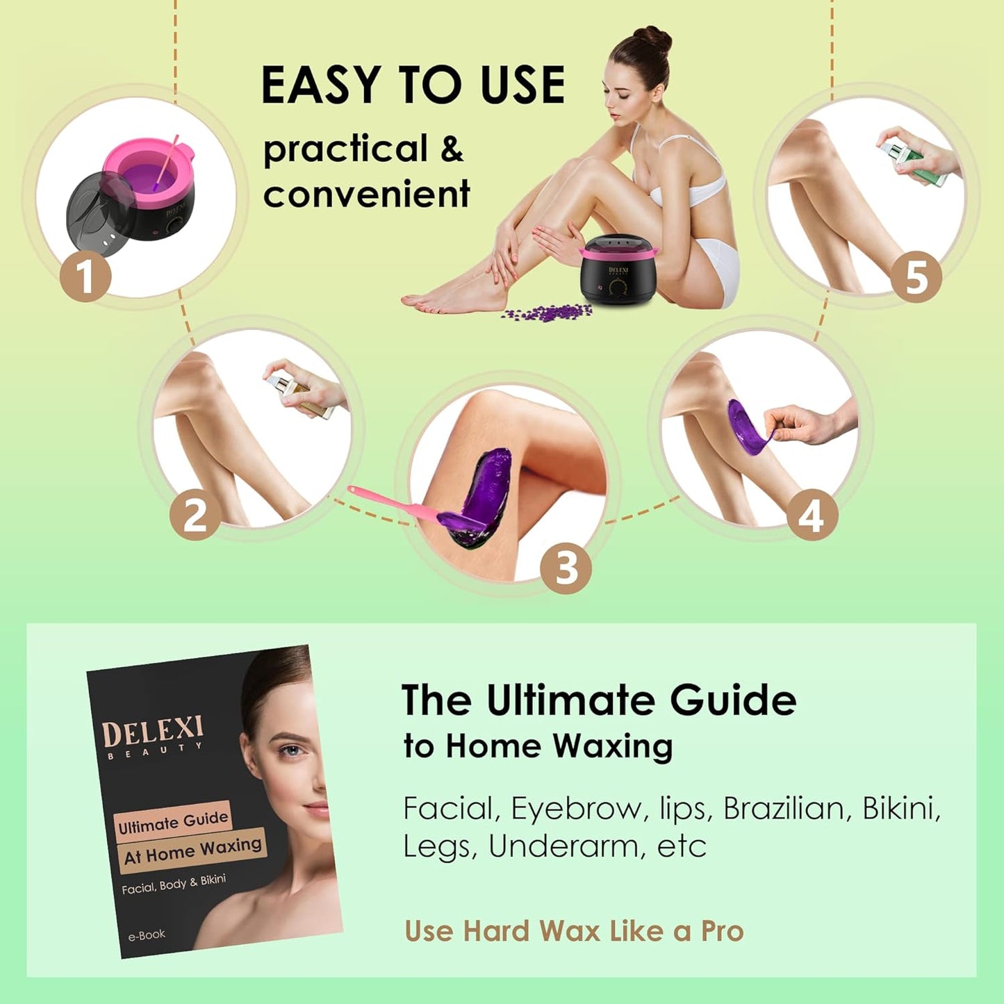 Premium Waxing Kit - Painless Hard Wax Beads & Smart-Heat Warmer for Coarse Hair | 41-Piece Set for Brazilian, Bikini & Face