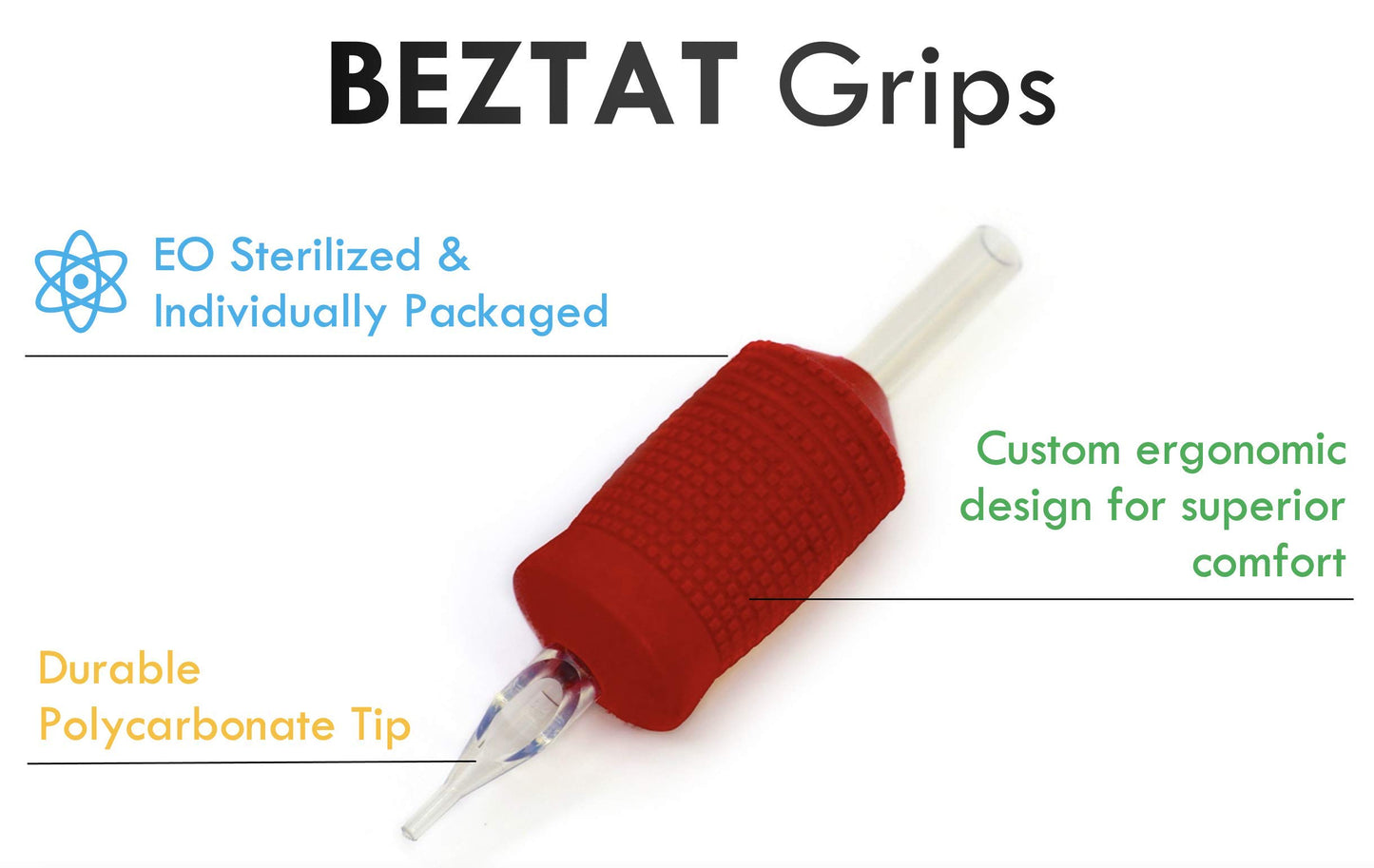 BEZTAT 25mm (1 Inch) Ultra Premium Clear Disposable Tubes w/Red Soft Silicone Grip- 20 Pack, Closed Flat Tip (13FT)