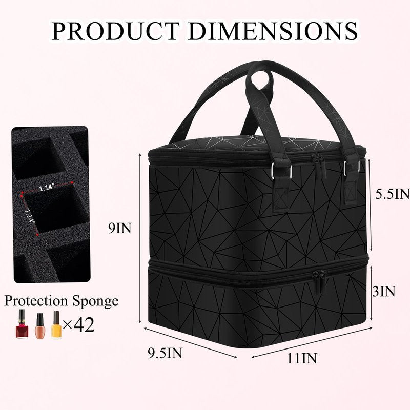 LYFFXYH Double-Layer Nail Polish Organizer-Holds 42 Bottles, Nail Polish Storage with Handle, Nail Bag Organizer Case for Professional Manicure Kit & Travel (Pink, 42 Bottles-Small)