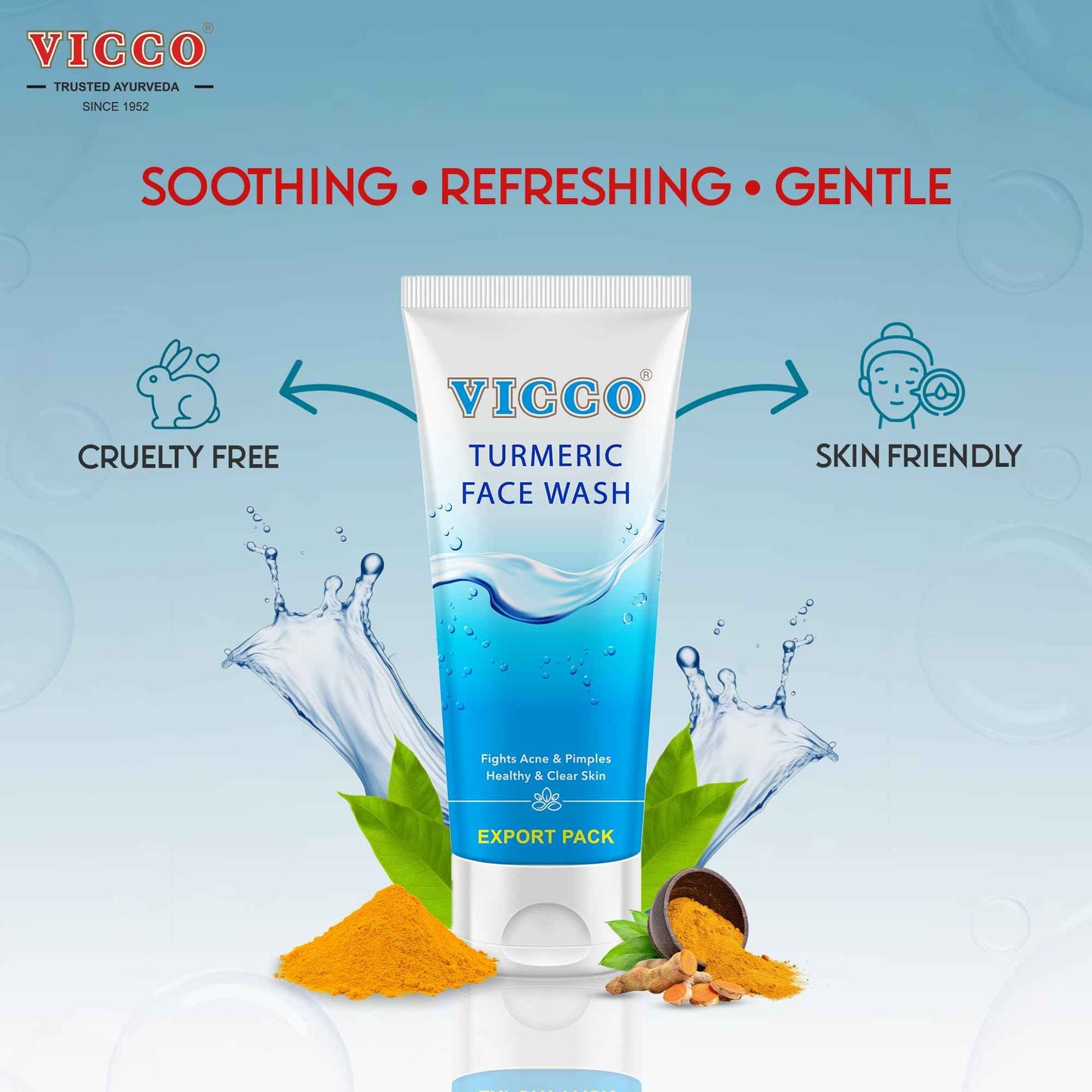 Vicco Turmeric Face Wash with Natural Ingredients – Gentle Facial Cleanser for Everyday Use, 5.29 Oz Tube (Pack of 2)