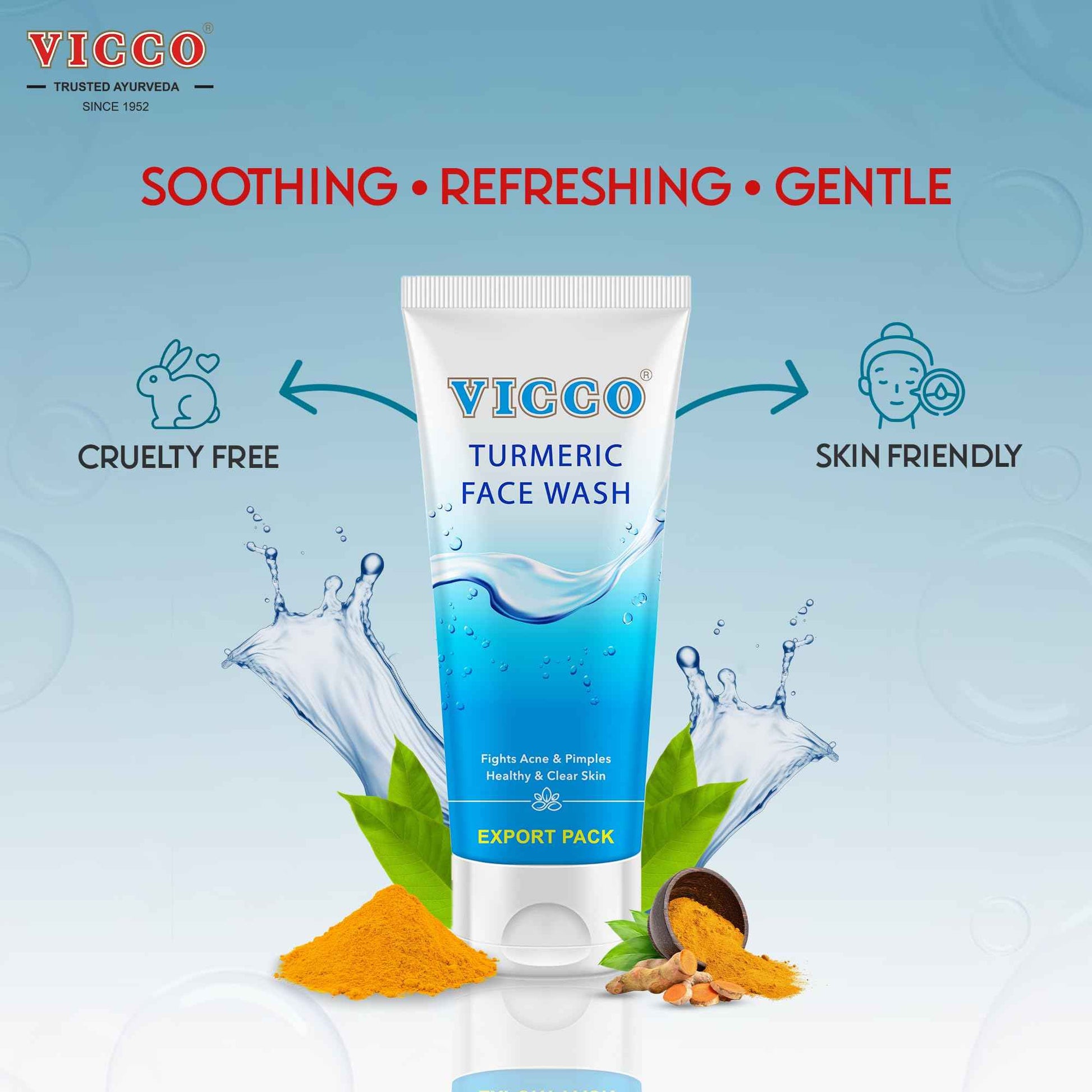 Vicco Turmeric Face Wash with Natural Ingredients – Gentle Facial Cleanser for Everyday Use, 5.29 Oz Tube (Pack of 2)