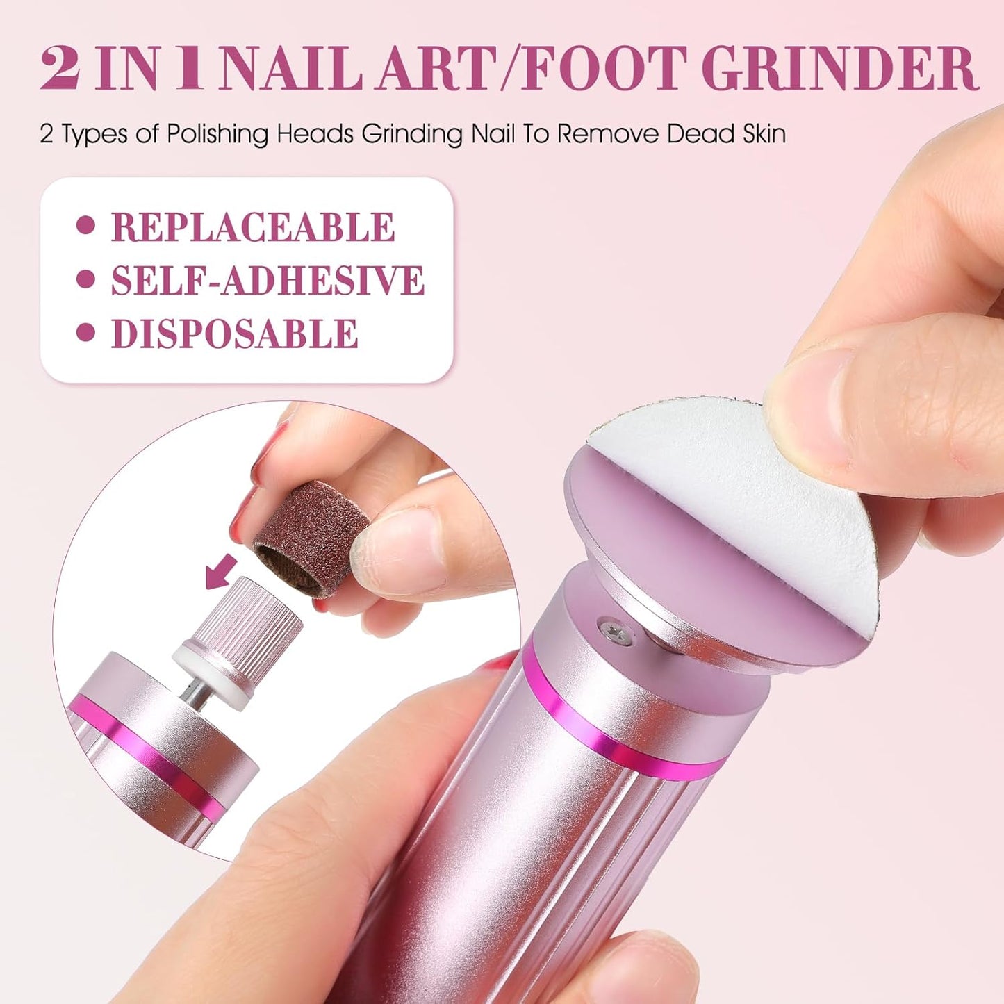 Electric Foot Callus Remover - 2 in 1 Rechargeable Pedicure Tool with 9 Speeds & Digital Display | Pink