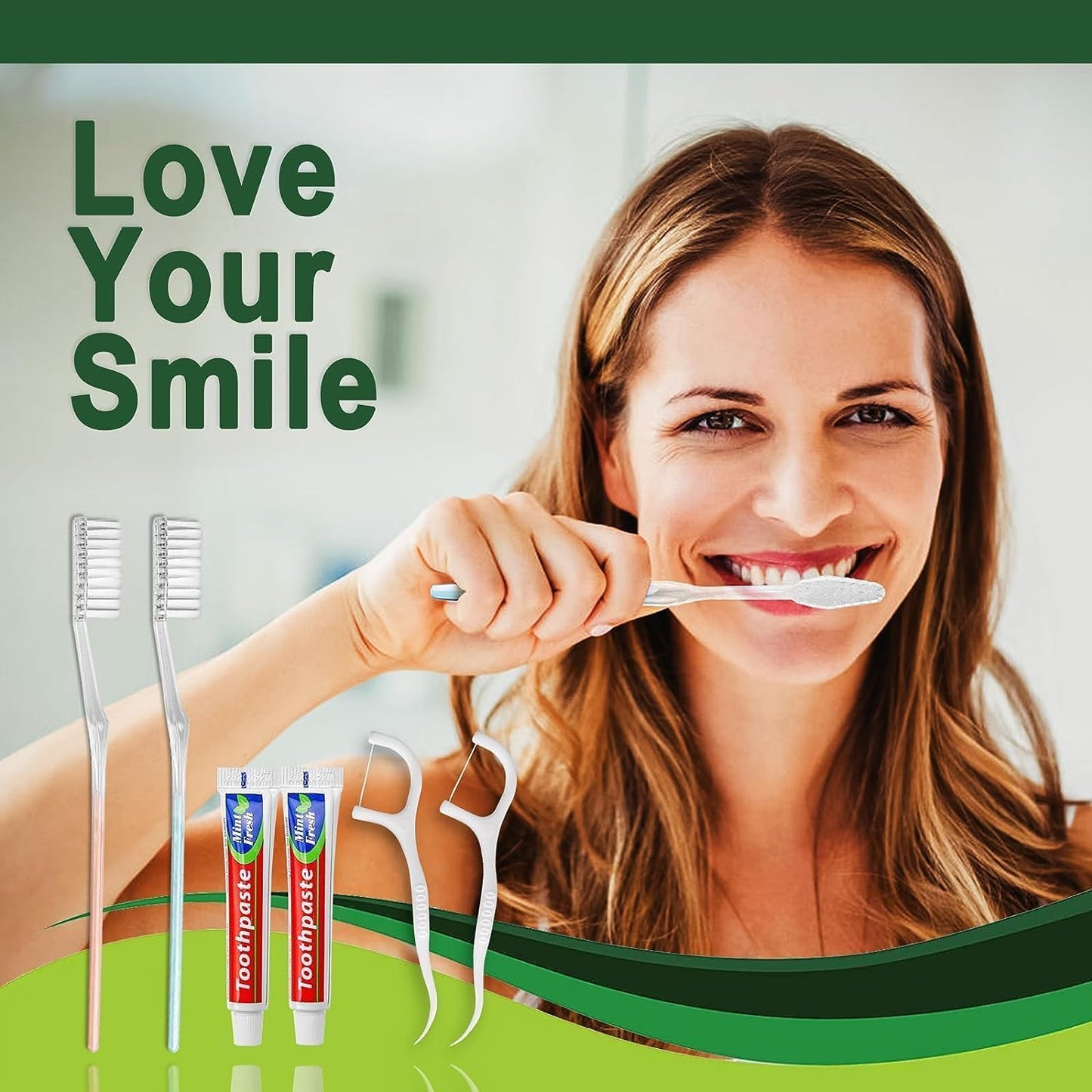 HQSLsund 100 Pack Disposable Toothbrushes with Toothpaste Floss Individually Wrapped, 2 Color Toothbrush,10g Toothpaste,Floss Pick,Bulk Toothbrush Kit for Homeless,Airbnb,Hotel,Guest