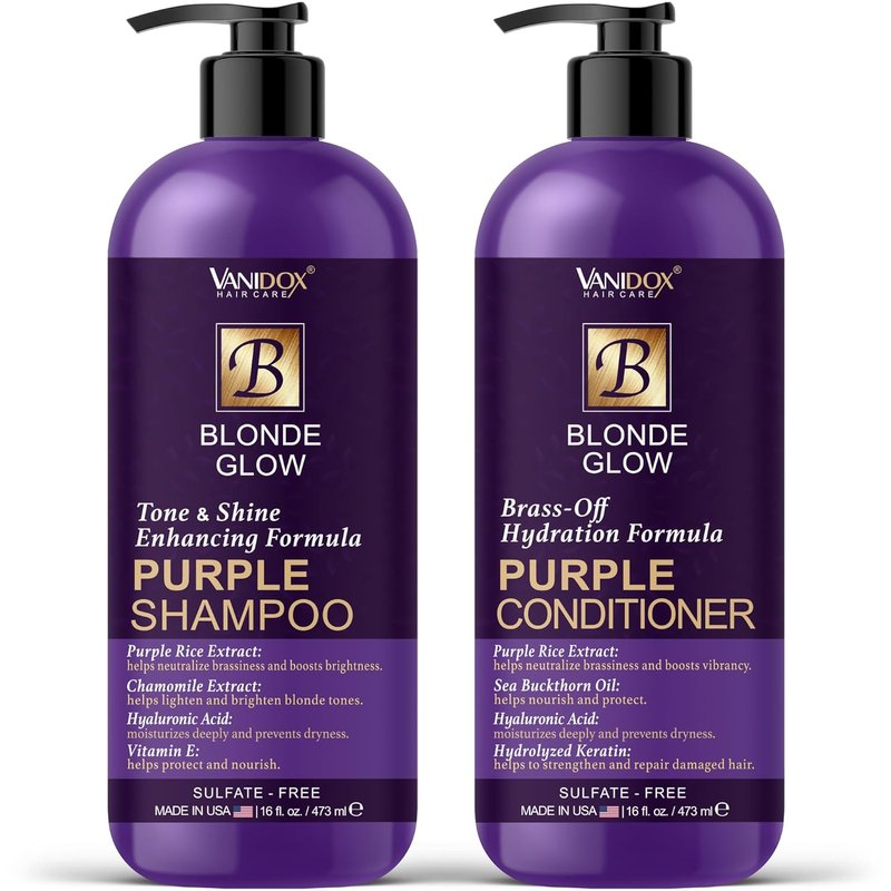 VANIDOX Purple Shampoo & Conditioner Set - Sulfate Free for Blondes & Highlighted Hair | 16 fl oz Each