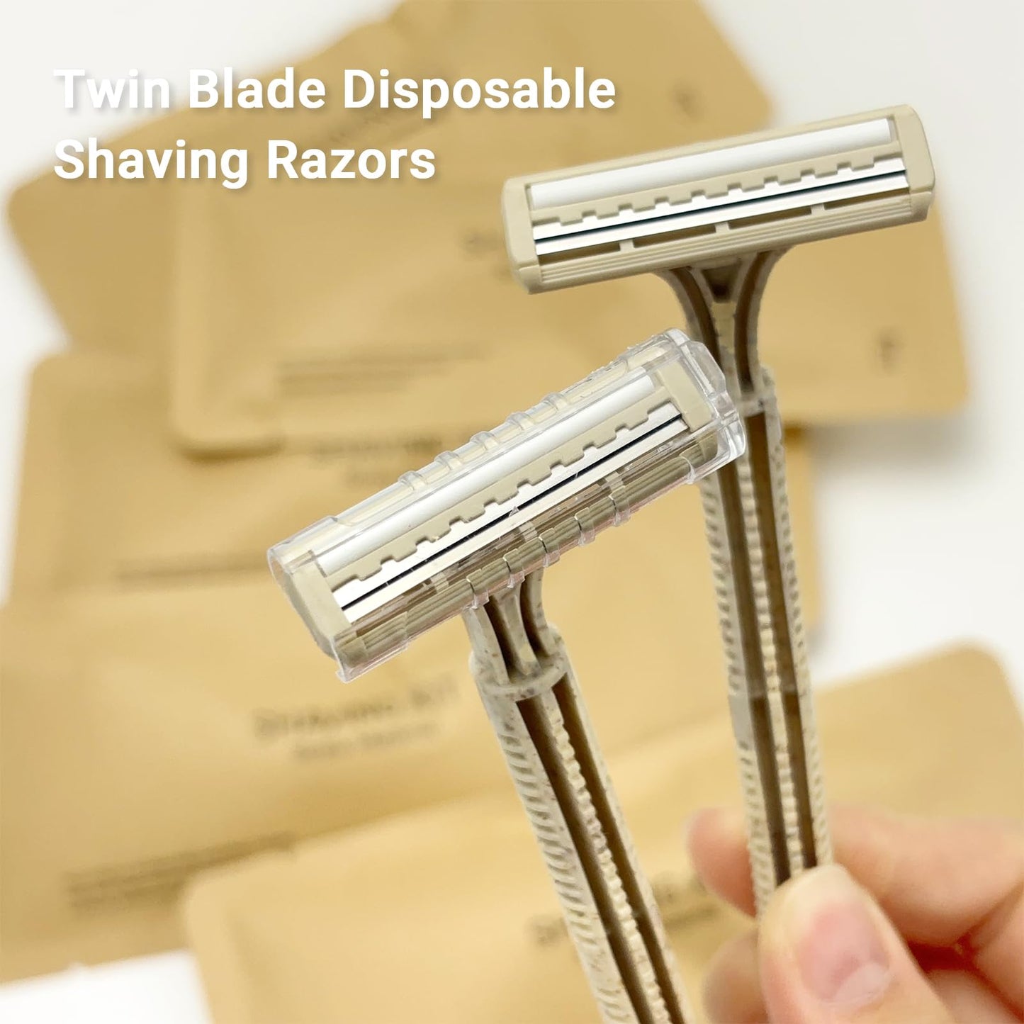 Disposable Shave Kit for Men &Women - 50 Pcs Wheat Straw Razors and Cream Bulk, Individually Wrapped Portable Toiletries Amenities for Hotel, Airbnb, Homeless, Shelter, Charity, Camping and Travel