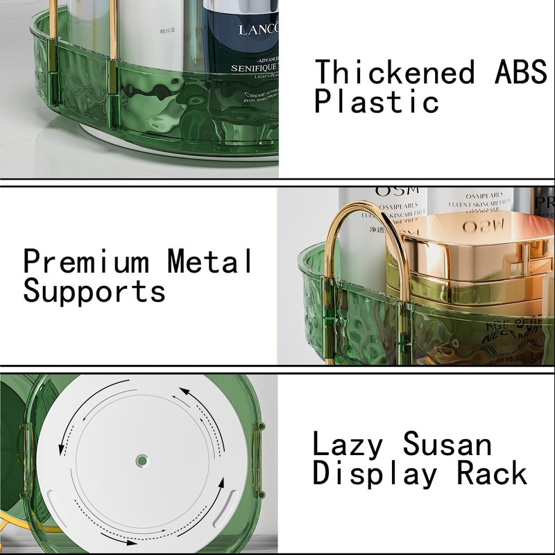 ZHIAI Rotating Makeup Organizer for Vanity, Perfume Organizer Large Bathroom Organizers and Storage, Skincare Organizers Lipstick Toiletry Spinning Holder Countertop 360 Spinning 3 Tier Green