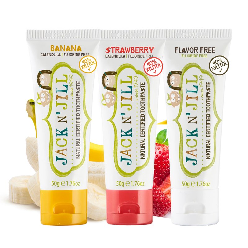 Jack N' Jill Natural Certified Toothpaste for Kids - Fluoride Free Kids & Toddlers Toothpaste, Gently Cleans Teeth, Helps Soothe Gums, 40% Xylitol, BPA Free - 1.76 oz (Variety Pack of 3)