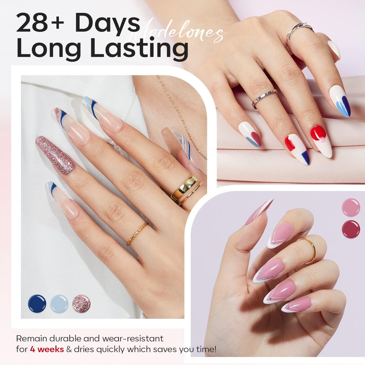 Modelones 40 Pcs Gel Nail Polish Set - 36 Colors for Fall/Winter | Nude, Brown, Burgundy, Red, Blue, Black, Glitter, Base & Top Coats