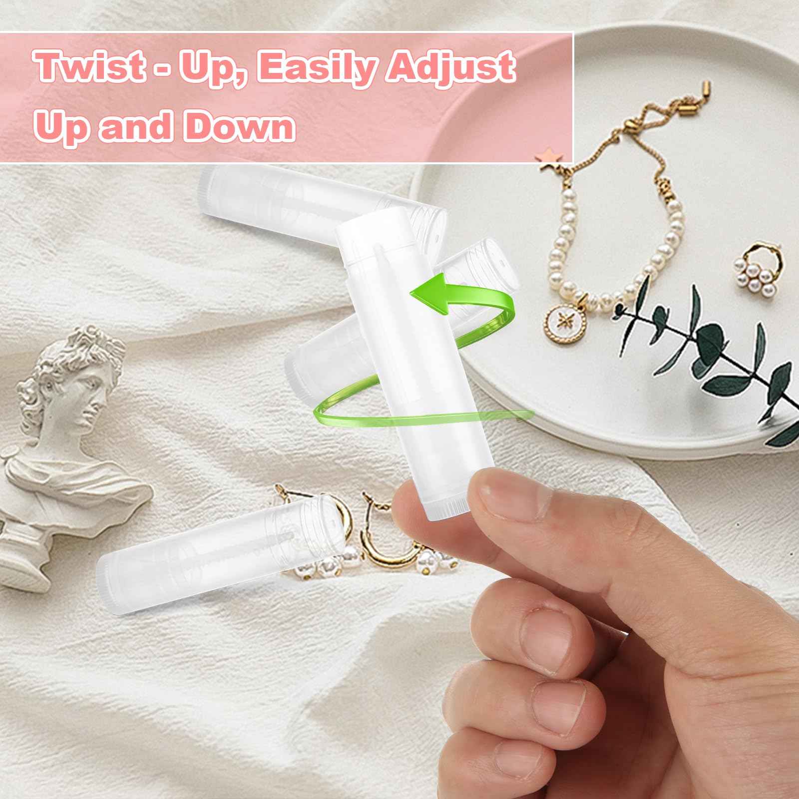 ACXFOND 100Pcs Twist-up Lip Balm Tubes with Filling Tray and Spatula, 5.5ml (3/16 Oz) Empty Plastic Lip Gloss Balm Containers for DIY Homemade Lipsticks, Chapsticks and Homemade Solid Perfume