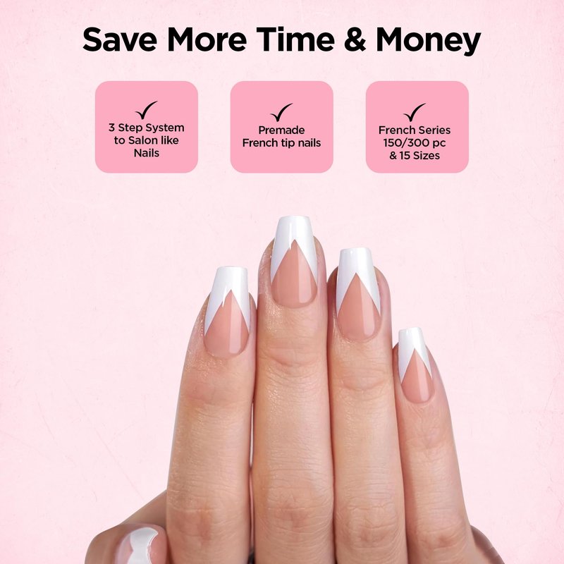 French Tip Press On Nails V Shaped Design - Enhance Your Look with Elegance White French Tip Nails - Natural Soft Gel, 15 Sizes 150/PCS Fake Nails Kit