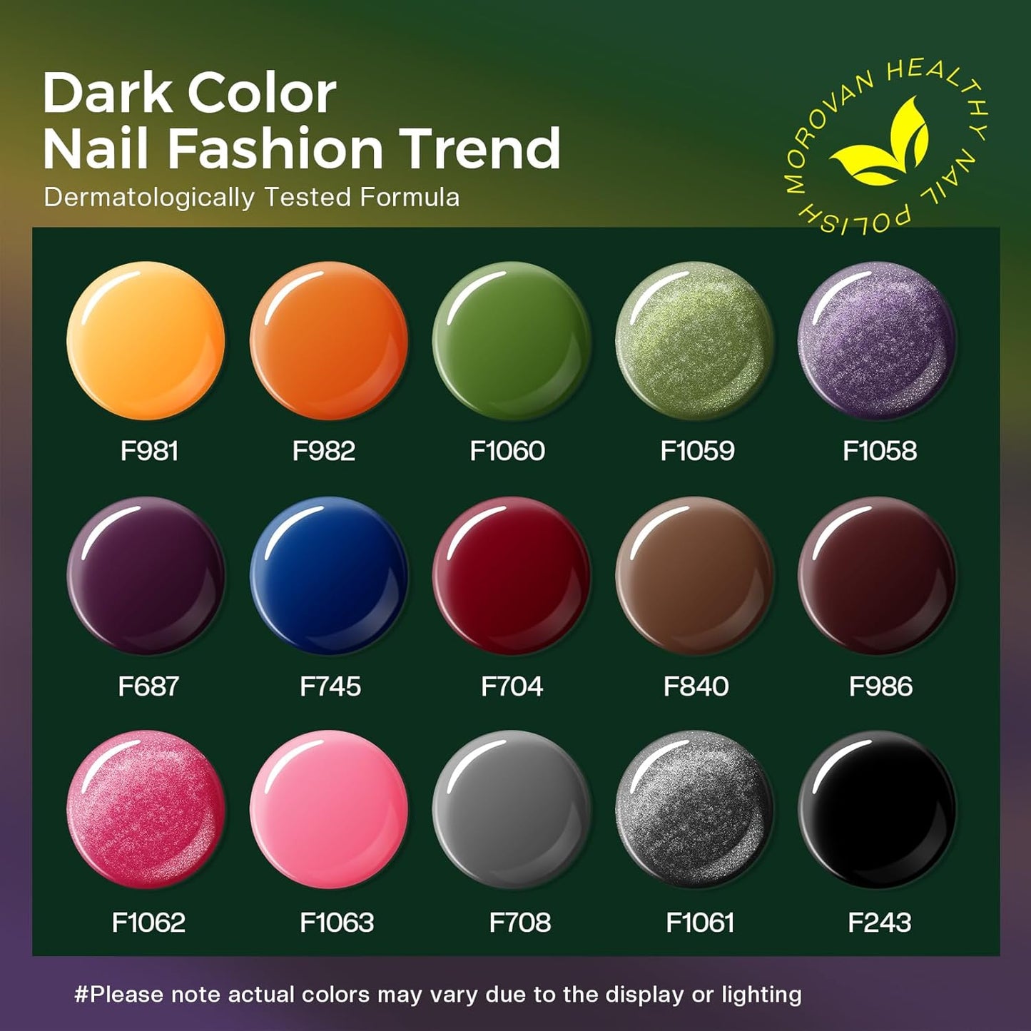 Morovan Dark Nail Polish Set - Glitter Green, Dark Red, Black, Hot Pink & Brown | Quick-Dry Nail Art Kit for Holiday Manicure