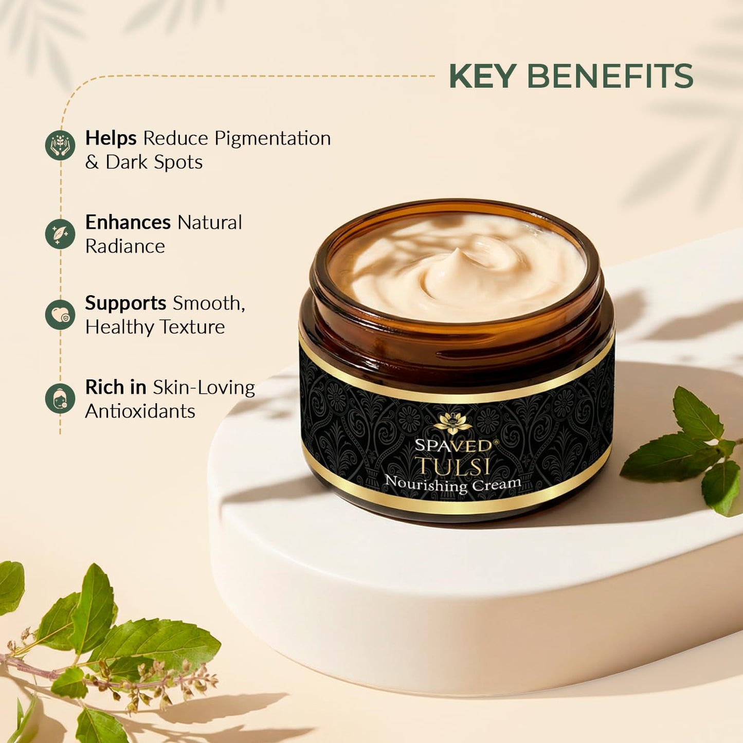 SPAVED Tulsi Face Cream 1.7 oz – Anti-Aging, Barrier Support & Hydrating Moisturizer with Shea Butter, Aloe Vera & Vitamin E – Supports Soft, Radiant Skin – Vegan, Fragrance-Free
