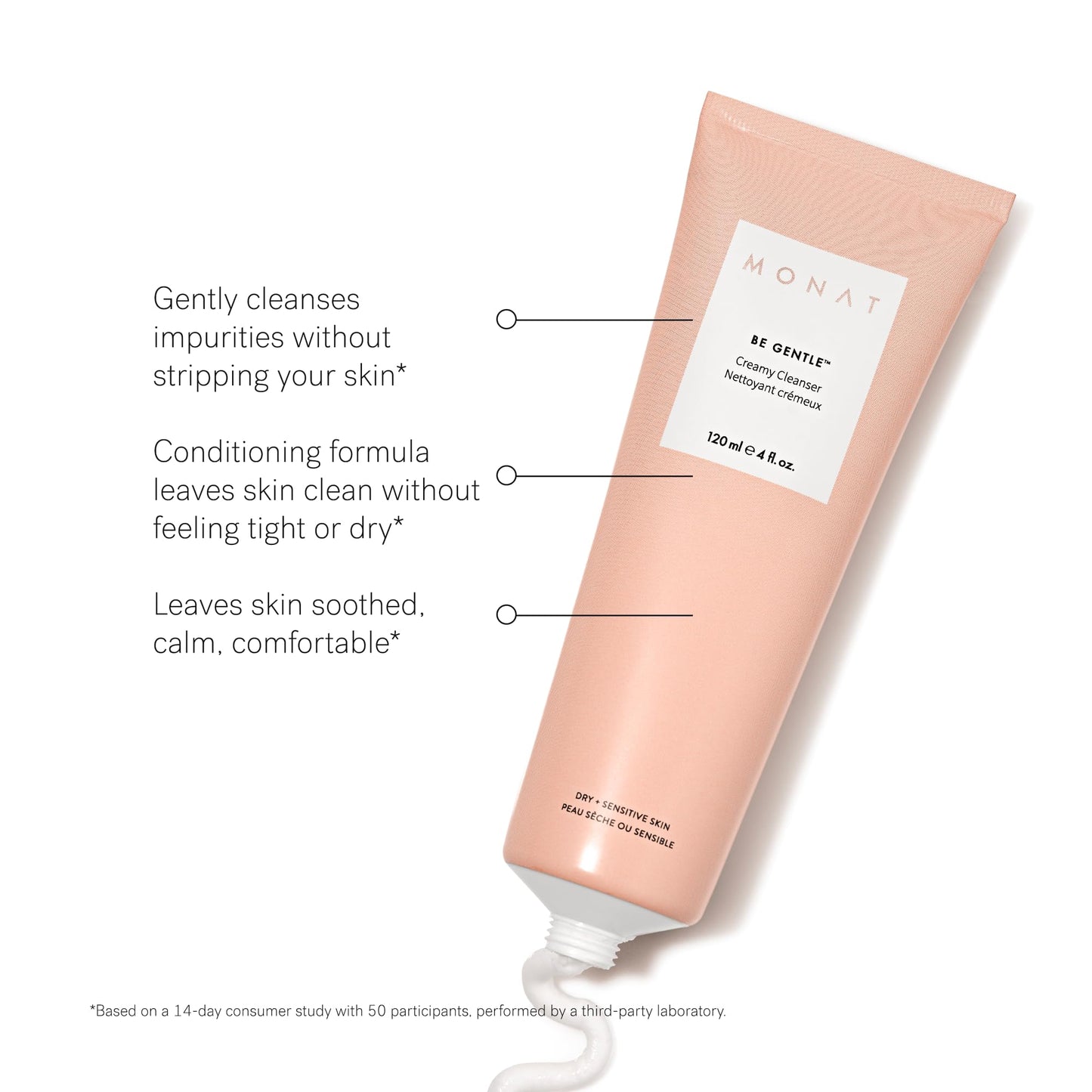 MONAT Be Gentle Creamy Cleanser -Gentle Facial Cleanser Cleanses Impurities w/out Stripping the Skin. Creamy Face Wash Gentle Cleanser. Face Moisturizer Hydrating Cleanser -Net Wt. 120 ml / 4.0 fl. oz