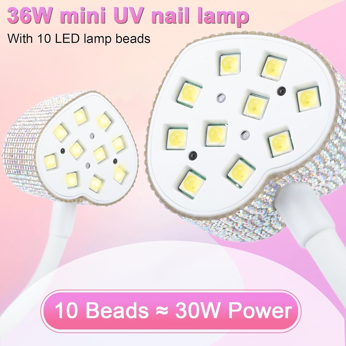 Mini UV Nail Lamp - 30W Fast Curing Gel Nail Light with Auto Sensor & 2 Timers | Rechargeable for Home & Salon Use