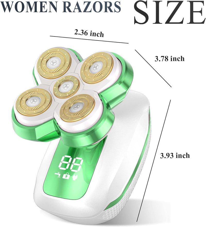 Electric Razor for Women - 5D Magnetic Blade, Dry/Wet Use, Fast Type-C Charging | Travel-Friendly Green