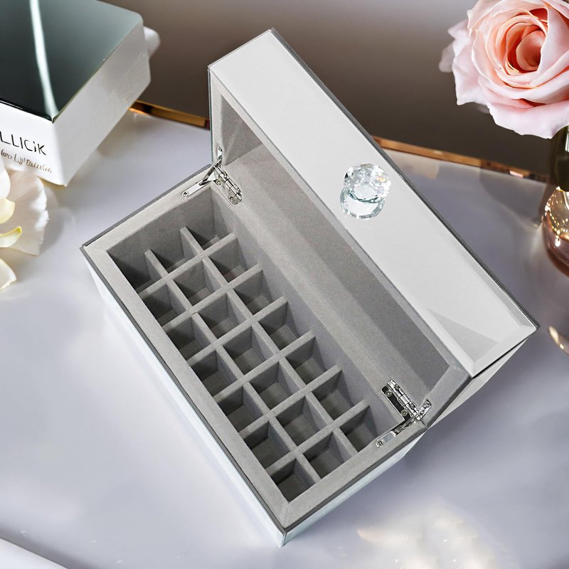 joyshiny 21 Spaces Lipstick Organizer with Lid,Lip Gloss Rollerball Perfume Holder for Vanity,Crushed Diamond Home Decor,Gift idea(9.2" L x 4.5" W x 5.5" H)