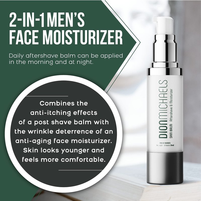 Dion Michaels 2-in-1 Aftershave Balm and Face Moisturizer for Men - Soothing Post Shave Cream & Moisturizer with Aloe, Argan Oil, Oats, Shea Butter - After Shave Balm for Men - Mens Aftershave, 1oz