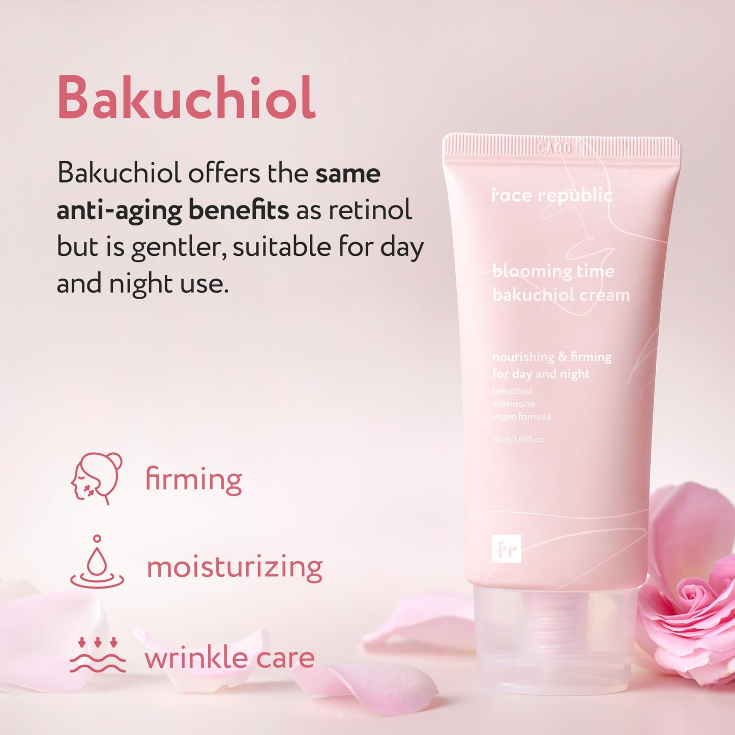 Face Republic Blooming Time Bakuchiol Cream 50ml 1.69 fl oz | Day & Night Nourishing Cream, Wrinkle Care | Bakuchiol, Adenosine | Firm, Elastic, Plump Skin | Cruelty-Free Vegan Korean Skin Care