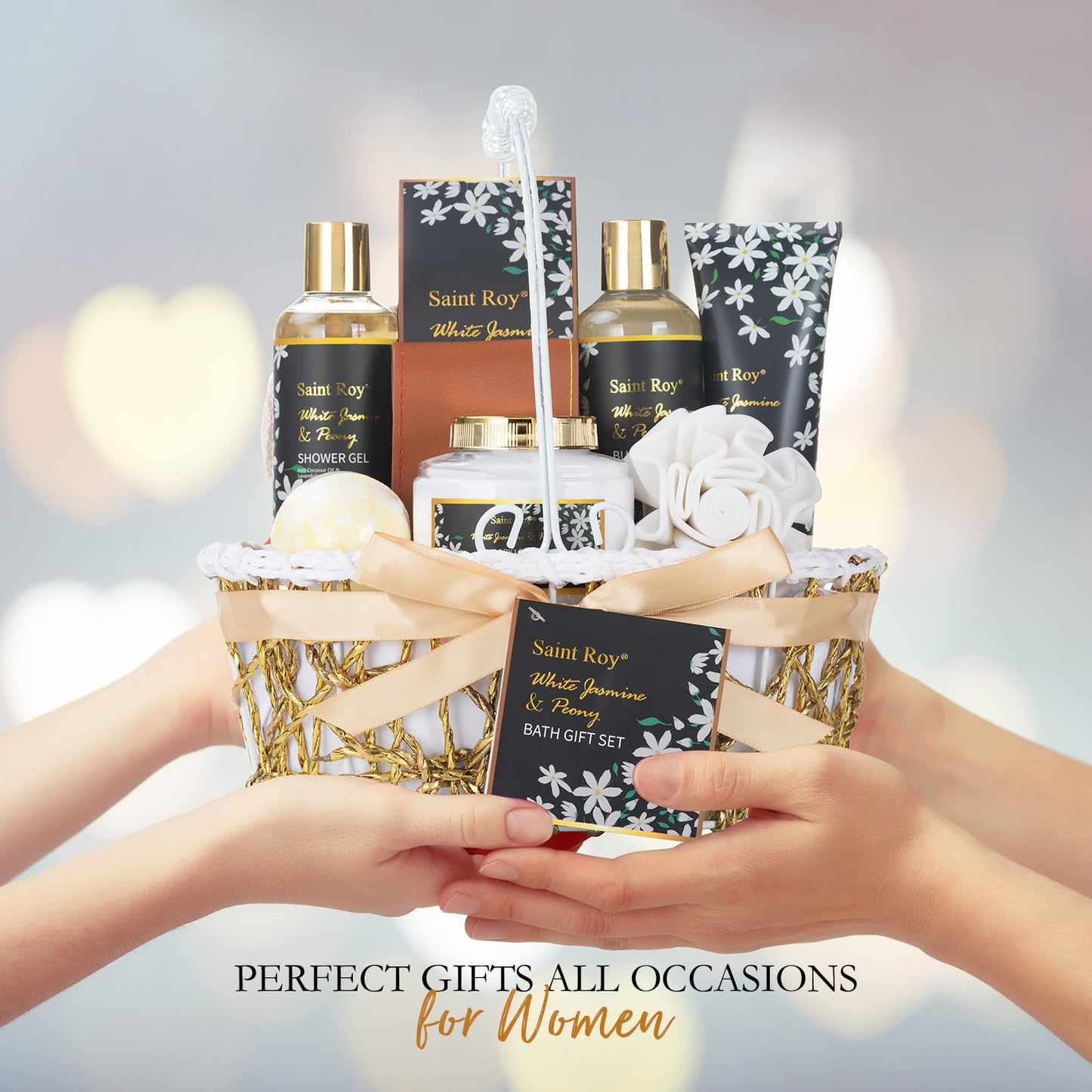 Mothers Day Gifts for Women Spa Day Gifts for Women, White Jasmine Peony Spa Gift Basket Set, Self-Care Relaxation Bath Kit, Nail Clippers, Bath & Body Care Set, Birthday, Christmas, Anniversary