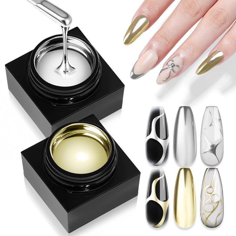 SAVILAND Metallic Gel Nail Polish Set: Silver & Gold Chrome Gel Polish 3D Metal Painting Gels Mirror Nail Polish Soak Off UV LED Chrome 3D Effect Nail Glue Gels for Salon Manicure Home DIY