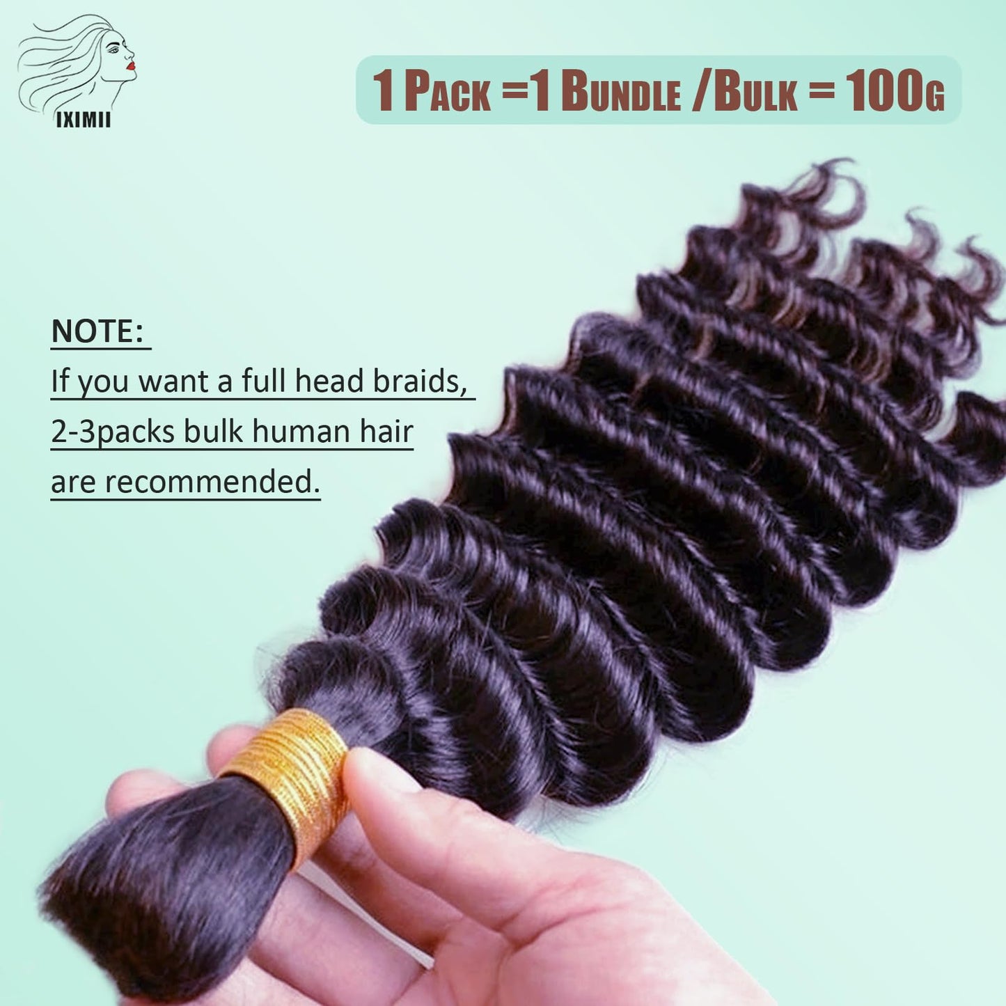 IXIMII Human Braiding Hair 18 inch 3.5oz(100g) 100% Human Hair Deep Wave Bulk No Weft Natural Black Color Curly Hair Extensions for Boho Braids