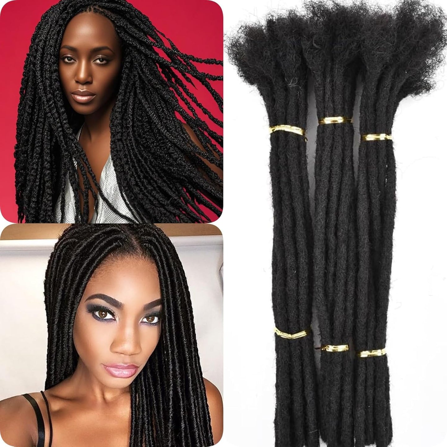 Loc Extensions Human Hair for Women Men Kids 0.6cm Width 16 Inch 30 Strands Natural Black 100% Handmade Permanent Locs Dreadlock Extensions Real Human Hair Can Be Curled and Bleached