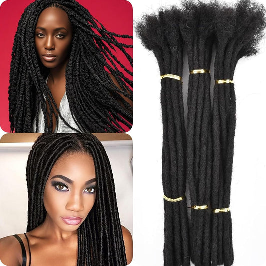 Loc Extensions Human Hair for Women Men Kids 0.6cm Width 16 Inch 30 Strands Natural Black 100% Handmade Permanent Locs Dreadlock Extensions Real Human Hair Can Be Curled and Bleached