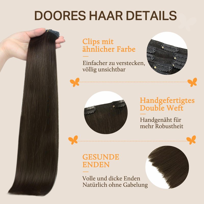 DOORES Clip in Hair Extensions Real Human Hair, Dark Brown 12 Inch 7pcs 80g, Remy Hair Extensions Clip in Human For Women Natural Silky Straight