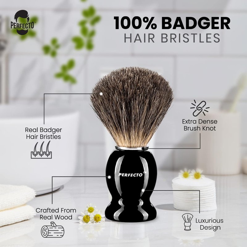Badger Hair Shaving Brush Set - Premium Black Shaving Brush & Bowl | Perfect Grooming Gift