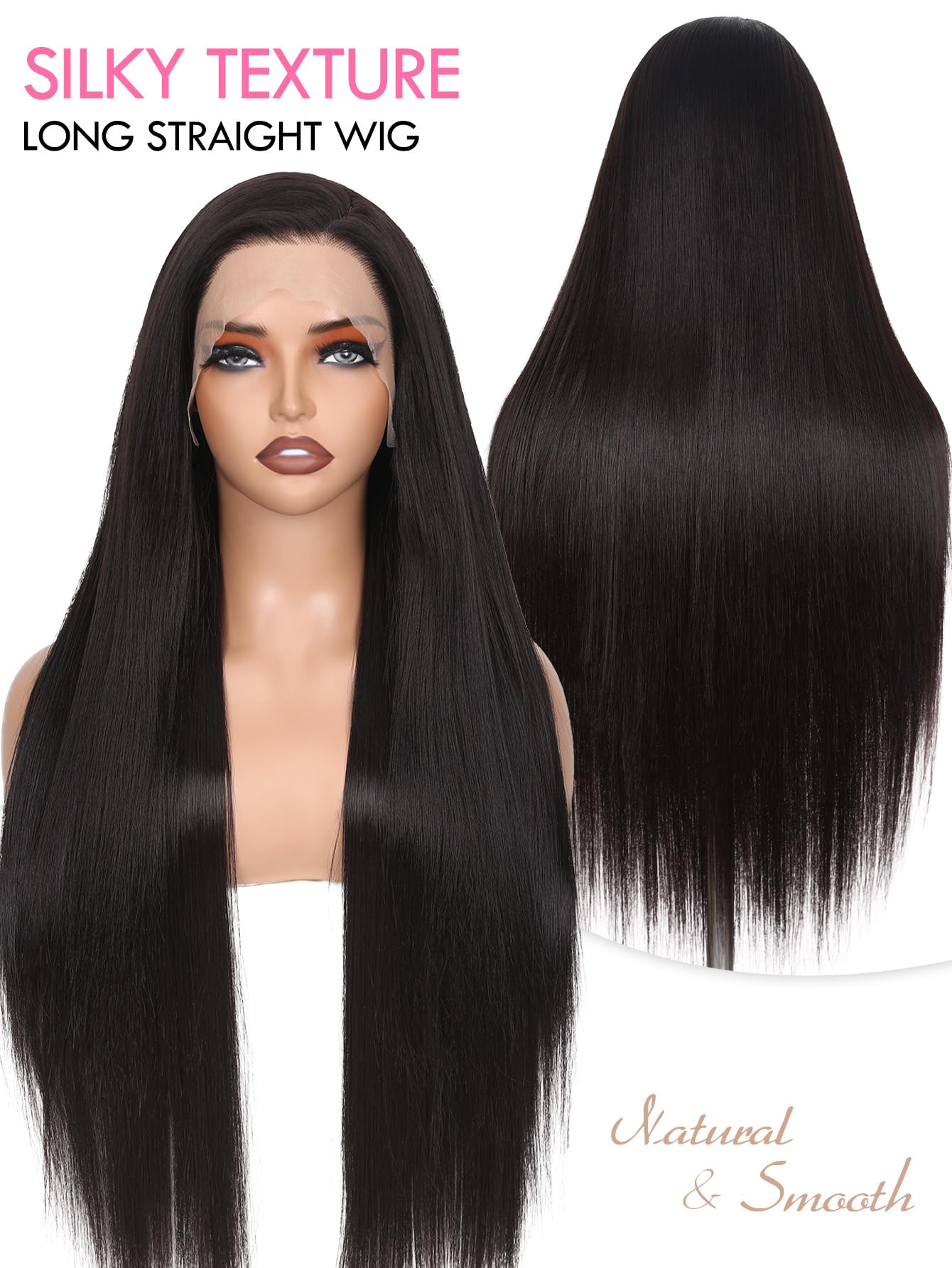 FAVE 13x4 Lace Front Wigs 30” Long Straight Synthetic Wig Pre-Plucked Glueless Brunette Wig for Daily Use Chocolate Brown Wig Beginner Friendly
