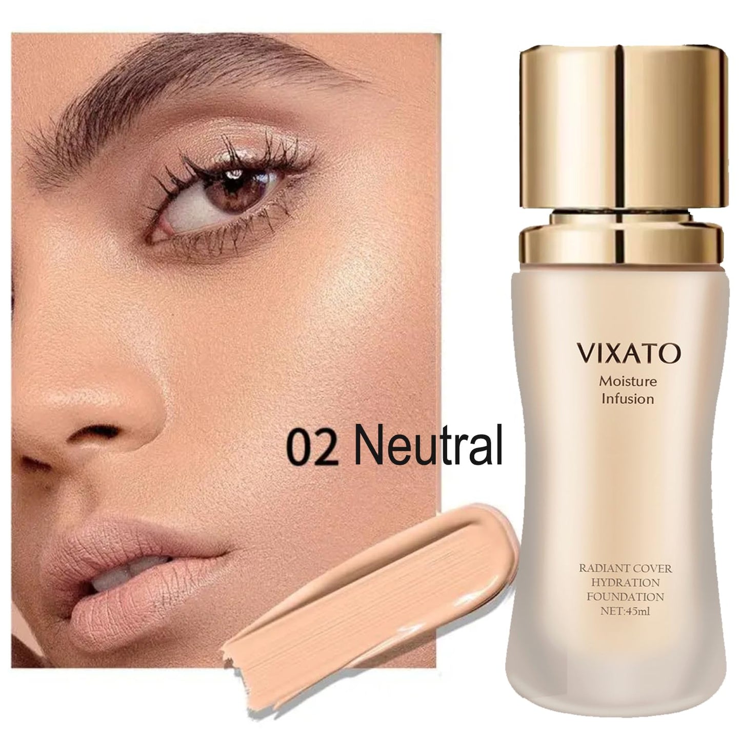 Cover Hydration Liquid Foundation Concealer, 45ML Moisture Liquid Flawless Makeup Cosmetic, Suitable for Most Bright/Neutral/Dark Skin