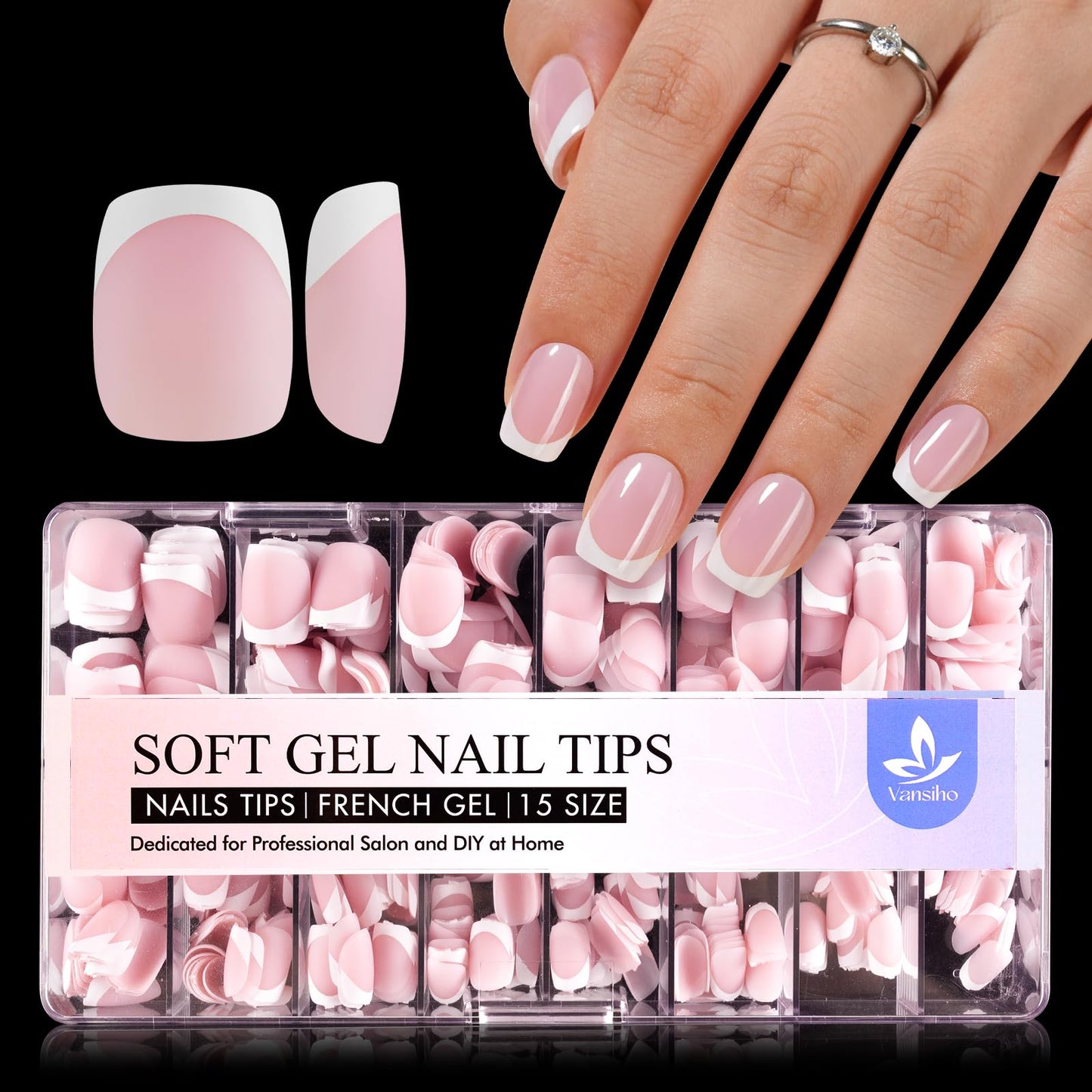 Vansiho Pink French Gel Fake Nails, 600Pcs Short Soft Gel Press on Nails