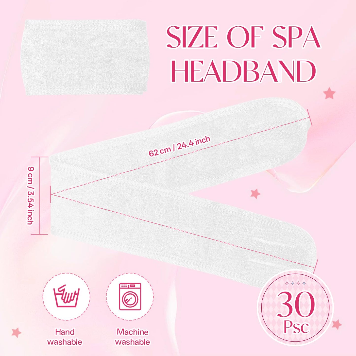 SHENGYIWA 30 Pack Adjustable Spa Headband for Women – Non-Slip Facial Hair Wrap for Washing Face, Makeup, Shower, Skincare, and Yoga White