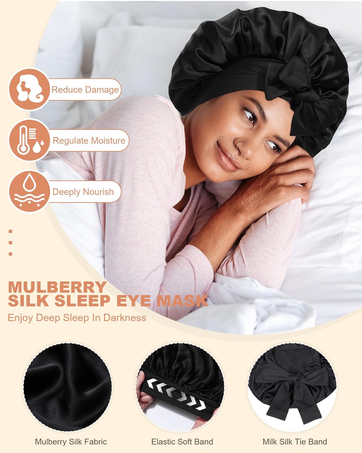 Mulberry Silk Sleep Bonnet for Women - Double Layer Reversible Hair Wrap | Curly Hair Protection