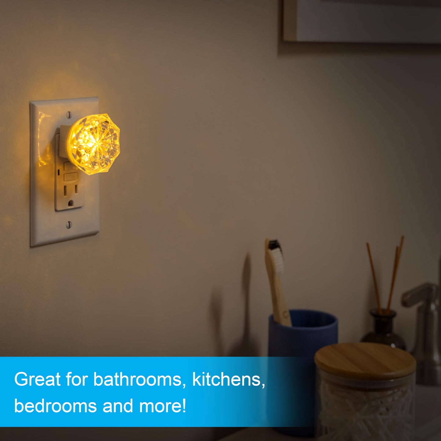 GE SleepLite Jewel LED Night Light, Plug-in, Always on, Amber, UL-Certified, Energy Efficient, Ideal Nightlight for Bedroom, Bathroom, Nursery, Hallway, Kitchen, 11286, 2 Pack