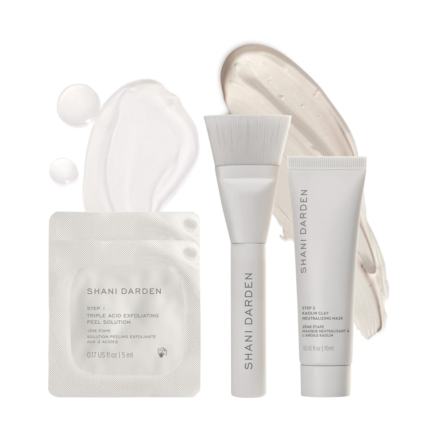 SHANI DARDEN SKIN CARE Triple Acid Peel, 2-Step Exfoliating Face Peel Treatment (2 Peels) with Mandelic, Lactic/Glycolic Acids, and Kaolin Clay Neutralizing Mask (0.5 fl oz) & Brush