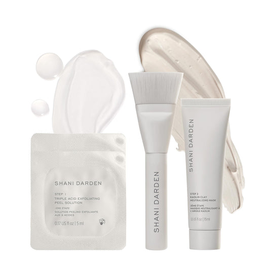 SHANI DARDEN SKIN CARE Triple Acid Peel, 2-Step Exfoliating Face Peel Treatment (2 Peels) with Mandelic, Lactic/Glycolic Acids, and Kaolin Clay Neutralizing Mask (0.5 fl oz) & Brush