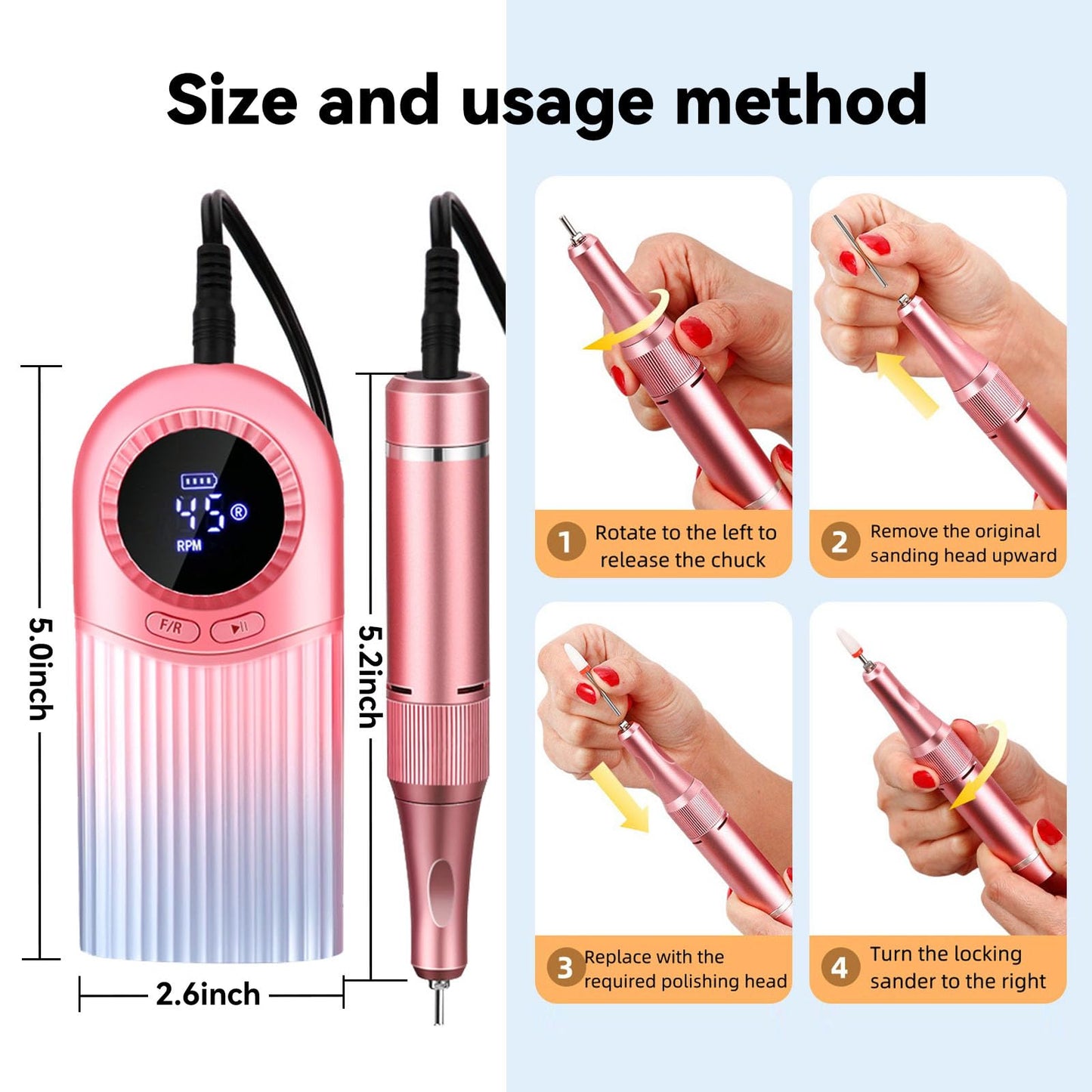 35000RPM Professional Portable Nail Drill Electric File Rechargeable Nail E File Machine with Bits & Clean Brush for Acrylic Nails Remove Nail Gel Polish Manicure for Salon Home,Cordless(Blue Purple)