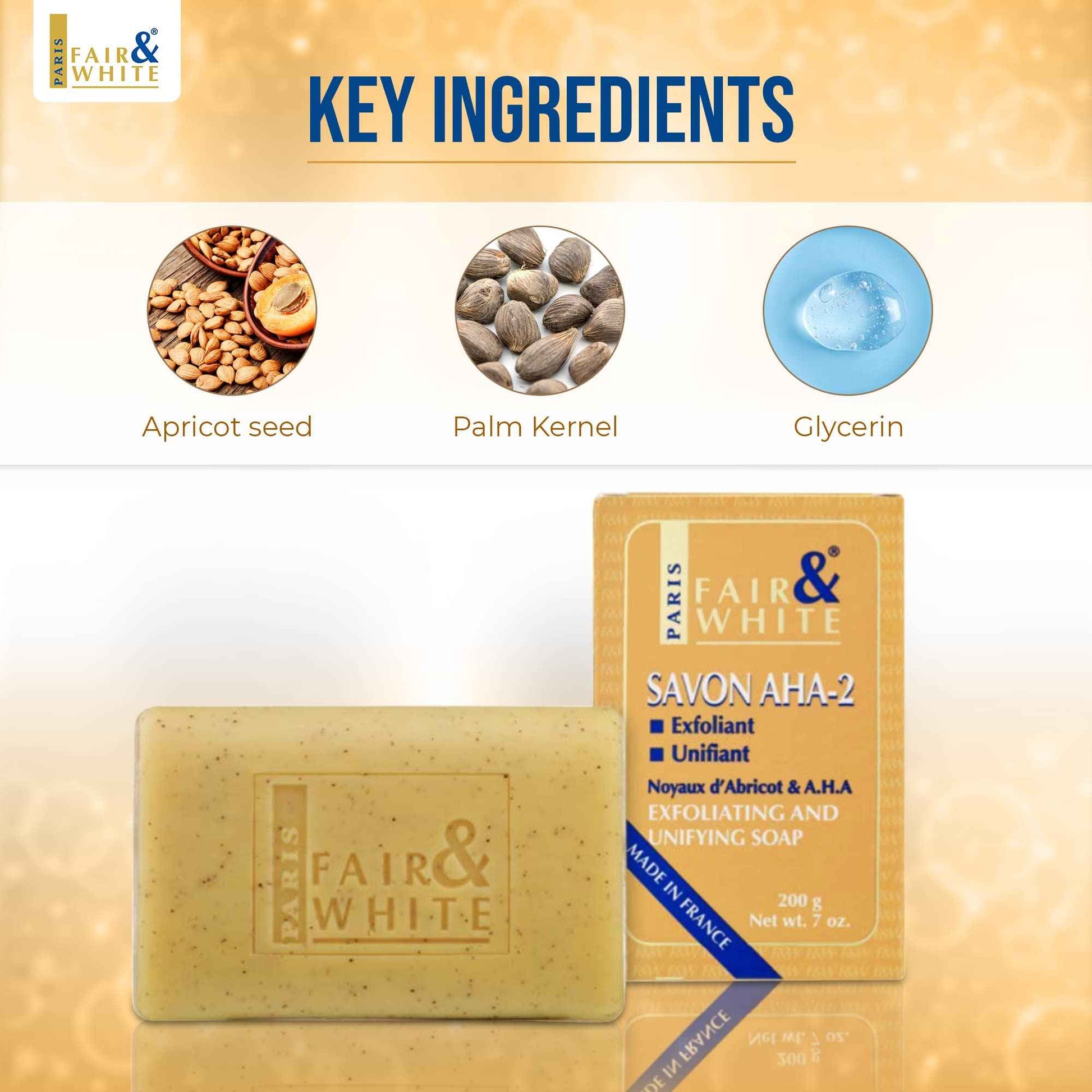 FAIR & WHITE Original AHA Exfoliating Soap - 200g / 7oz – Skin Brightening Soap, Lactic Acid Bar, Fade Dark Spots on: Face, Knees, Body & Armpits