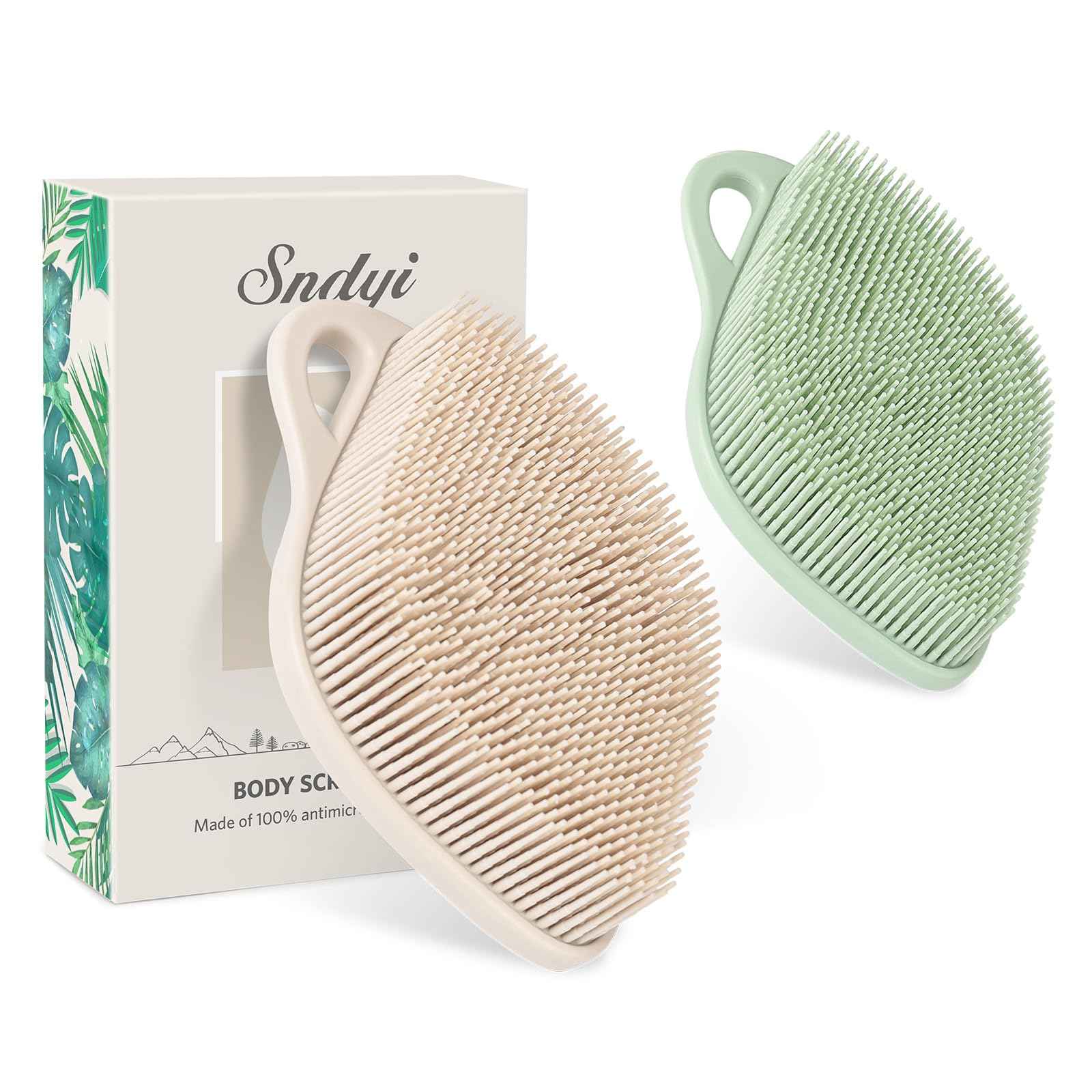 Sndyi Silicone Body Scrubber, Gentle Exfoliating Body Scrubber for Sensitive Skin, Leaf Shaped Shower Scrubber with Lathering Bristles, 2pcs
