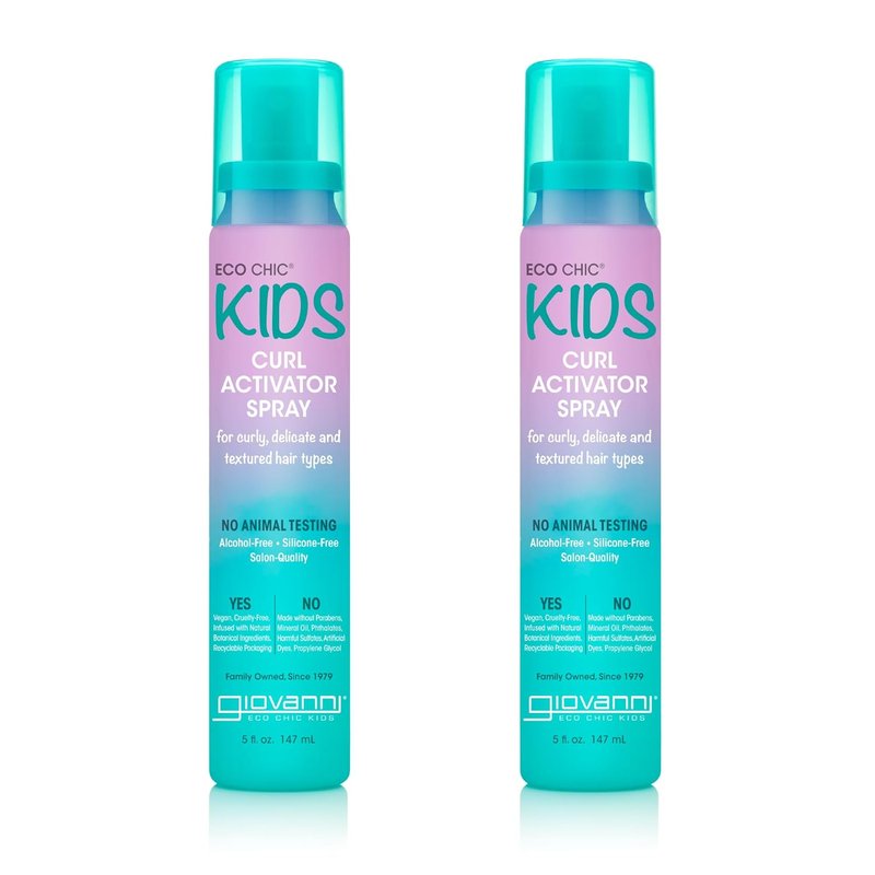 GIOVANNI Eco Chic Kids Curl Activator Spray - Curl Refresher & Revitalizer for Curly Hair | 5 Fl Oz (Pack of 2)